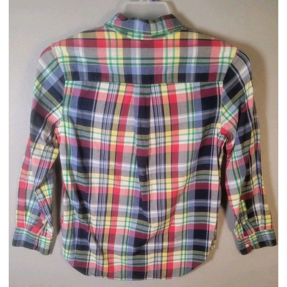RALPH LAUREN Button Down Boys L 14-16 Blue Red Plaid Long Sleeve Pony Logo Shirt